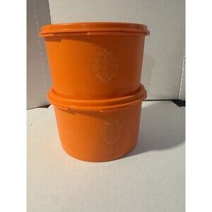 Vintage Orange Tupperware Round Storage Container Lid 1298-16 1298-14